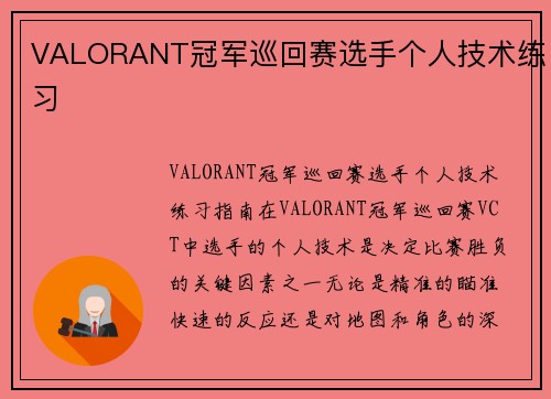 VALORANT冠军巡回赛选手个人技术练习