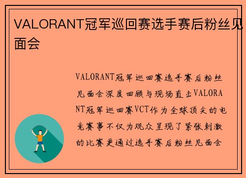 VALORANT冠军巡回赛选手赛后粉丝见面会