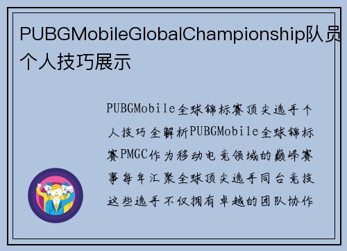 PUBGMobileGlobalChampionship队员个人技巧展示