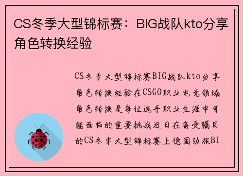 CS冬季大型锦标赛：BIG战队kto分享角色转换经验