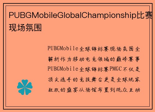 PUBGMobileGlobalChampionship比赛现场氛围